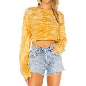 Cotton Citizen Golden Yellow Tie-Dye Crop Sweatshirt Long Sleeves MSRP$125 XS